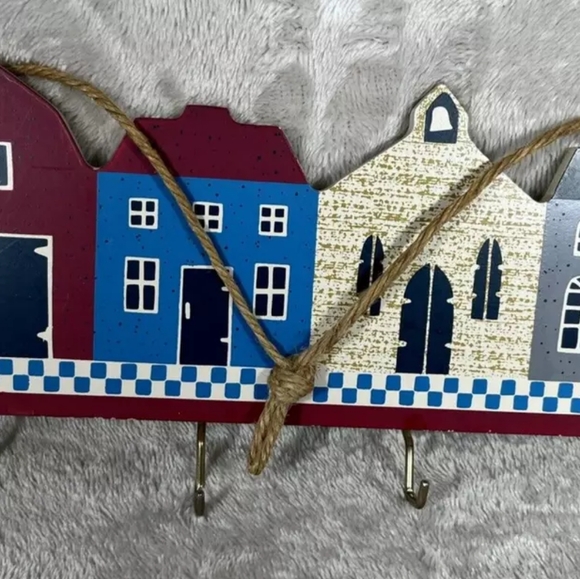 Vintage Key Holder / Leash Holder Etc w x4 Metal Hooks Farmhouse Style Wood - Picture 3 of 10